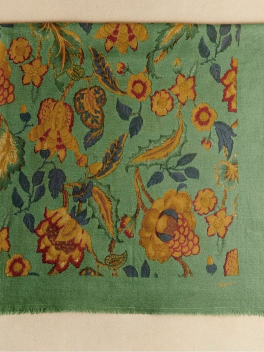 Sezane Pio Scarf - Sea Green/Retro Flower Pattern